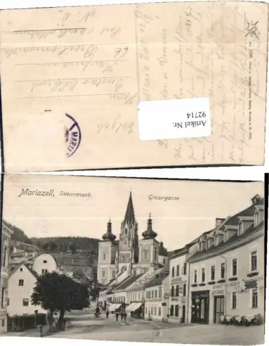 92714,Mariazell Grazergasse m. Geschäften 1913
