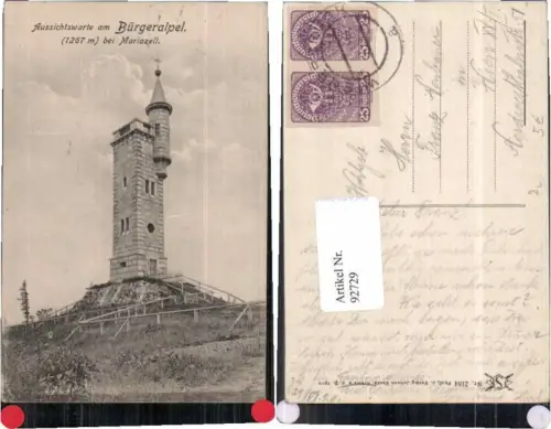 92729,Bürgeralpe Mariazell Aussichtsturm 1919