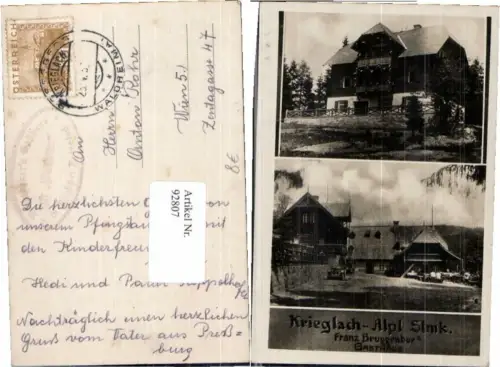 92807,Krieglach Alpl Gasthaus Burggraber DETAIL Oldtimer 1925
