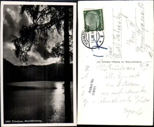 118951,Erlaufsee Mariazell Ansicht Abendstimmung 1940