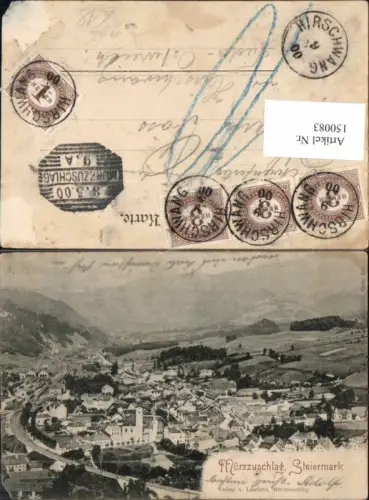 150083,Mürzzuschlag m. Zusatzfrankatur 10 Heller Hirschwang 3.5.1900 3X3 Heller + 1