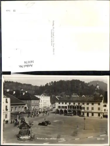 163174,Bruck a. d. Mur m. Schlossberg Automobil Brunnen Gasthof Bayer
