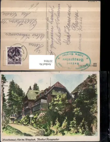 227016,Künstler AK Waldheimat Alpl b. Krieglach Gasthof Bruggraber