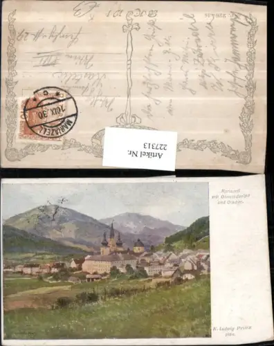 227313,Künstler AK K. Ludwig Prinz Mariazell Totale m. Gemeindealpe u. Ötscher