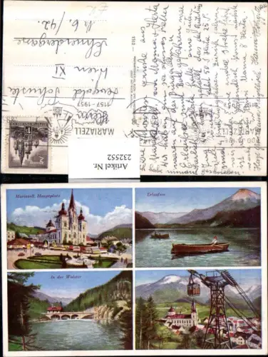 232552,Mariazell Hauptplatz Kirche Seilbahn Gondel Erlaufsee Erlafsee Walster Mehrbildkarte