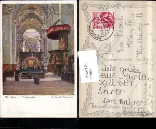 232638,Künstler AK K. Ludwig Prinz Mariazell Gnadenaltar Kirche Innenansicht Kanzel