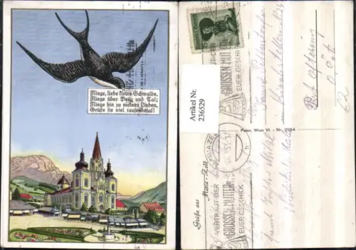 236529,Mariazell Kirche Brunnen Schwalbe Text