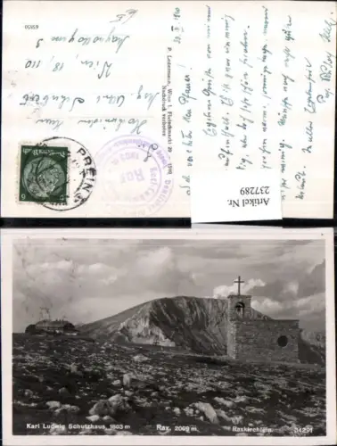 237289,Karl Ludwig Schutzhaus m. Rax u. Raxkirche Kirche b. Altenberg an d. Rax