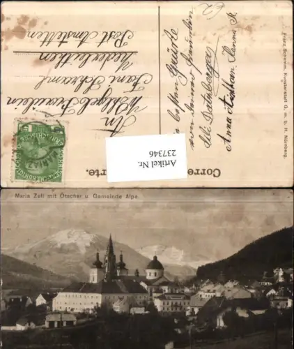 237346,Mariazell Teilansicht Kirche m. Ötscher u. Gemeinde Alpe