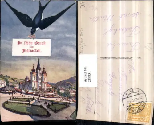 239831,Künstler AK A. S. Mariazell Kirche Schwalbe