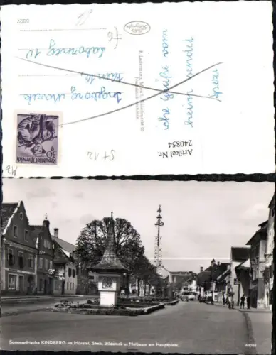 240854,Kindberg im Mürztal Bildstock u. Maibaum am Hauptplatz Straßenansicht