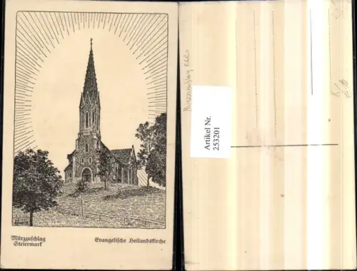 253201,Künstler AK Zeichnung Willi Kadletz Mürzzuschlag Evangelische Heilands-Kirche