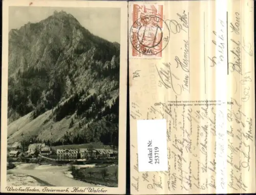 253719,Weichselboden Teilansicht Hotel Walcher Bergkulisse