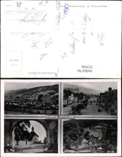 253950,Kindberg Totale Hauptplatz Kirche Schwimmbad Freibad Mehrbildkarte