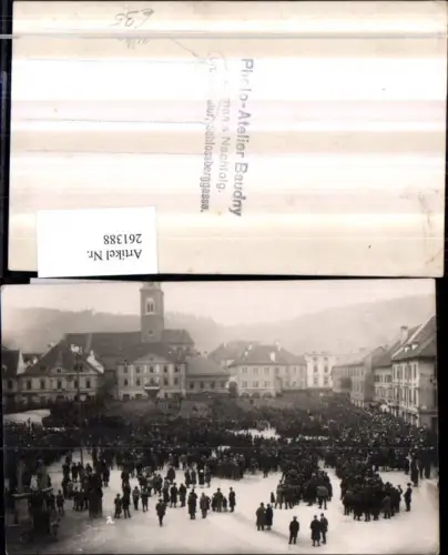 261388,Seltene Foto AK Bruck an d. Mur Hauptplatz Stadtamt Kirche Aufmarsch