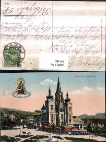 261407,Mariazell Hauptplatz Kirche Fotomontage Gnadenbild