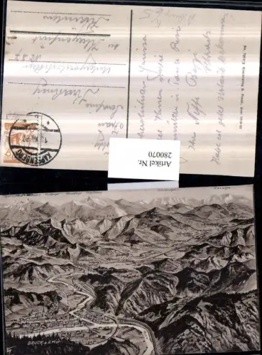280070,Künstler AK A. Ruep Bruck an d. Mur Totale aus d. Vogelschau Siebenbrunn Kindberg