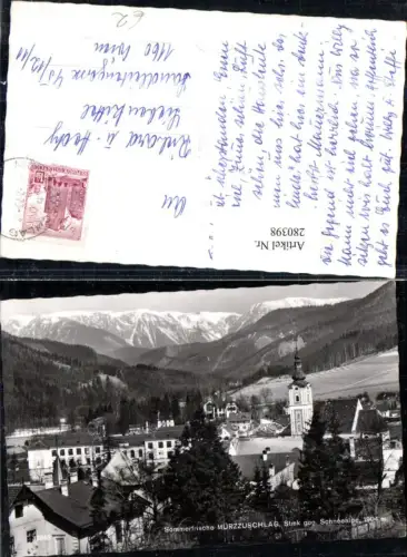 280398,Mürzzuschlag Teilansicht Kirche geg. Schneealpe Bergkulisse