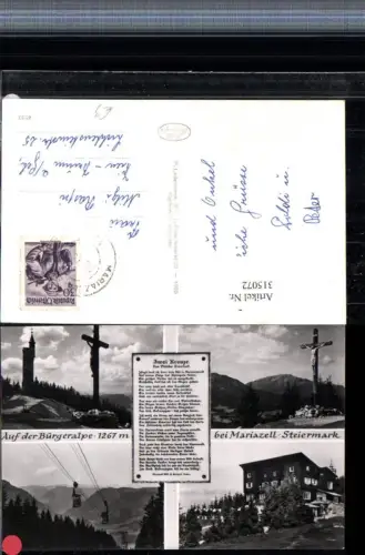 315072,Bürgeralpe b. Mariazell Aussichtsturm Kreuz Seilbahn Mehrbildkarte Text