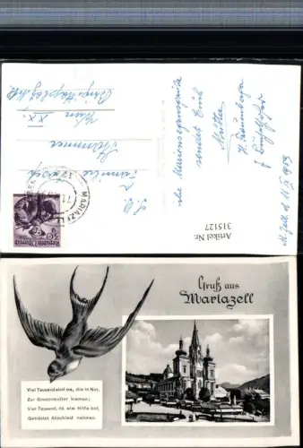 315127,Gruß aus Mariazell Kirche Passepartout Schwalbe Spruch
