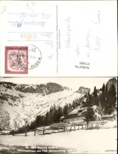 371805,Raxalpe Waxriegelhaus Berghütte b. Kapellen Bergkulisse Winterbild