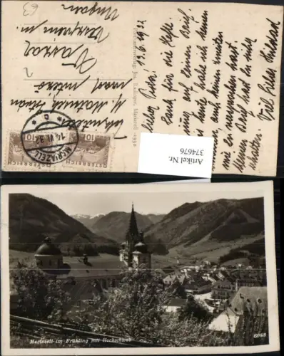 374676,Mariazell Teilansicht Kirche m. Hochschwab Bergkulisse