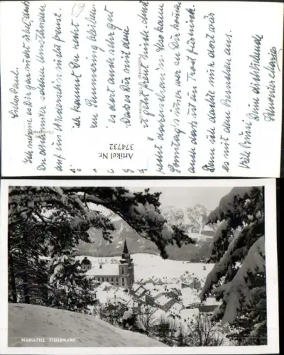 374732,Mariazell Teilansicht Kirche Bergkulisse Winterbild