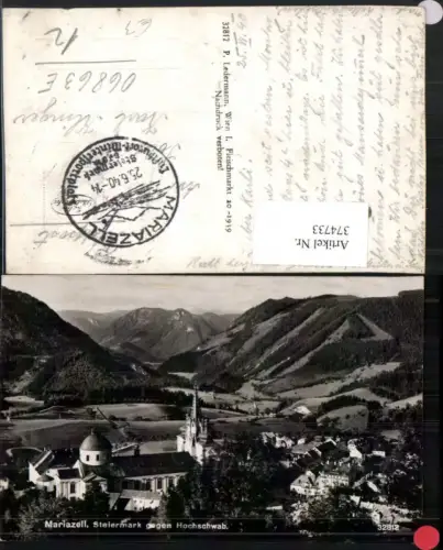 374733,Mariazell Teilansicht Kirche geg. Hochschwab Bergkulisse