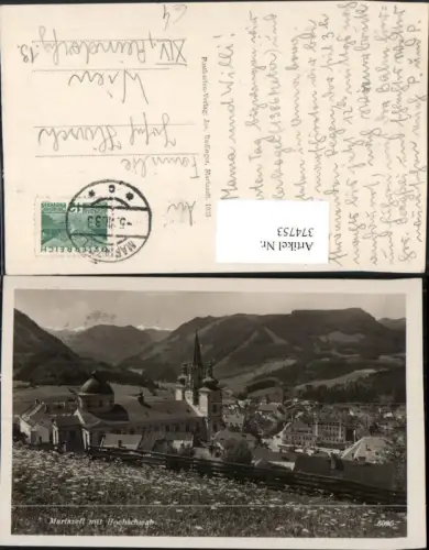 374753,Mariazell Teilansicht Kirche geg. Hochschwab Bergkulisse