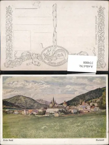374808,Künstler AK Erwin Pendl Mariazell Totale Bergkulisse