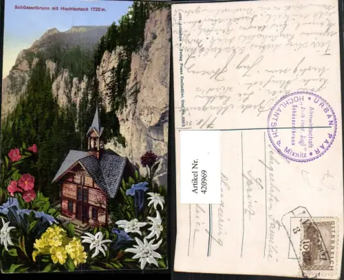 420969,Schüsserlbrunn Kirche b. Breitenau Mixnitz m. Hochlantsch Alpenblumen