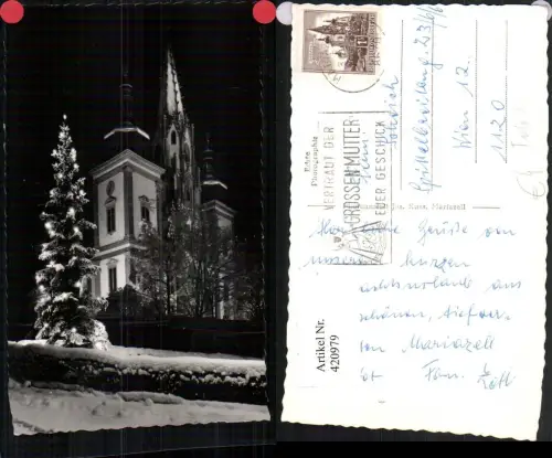 420979,Foto AK Mariazell b. Nacht Kirche Winterbild