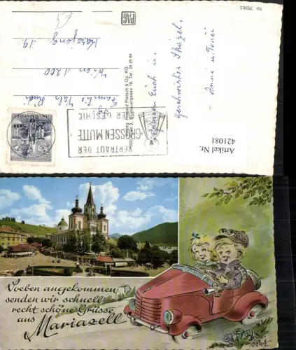 421081,Künstler AK Mariazell Kirche Passepartout Kinder Auto