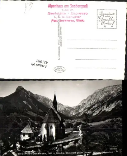421087,Seewiesen Kirche geg. Dullwitz Bergkulisse