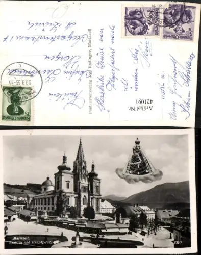 421091,Mariazell Hauptplatz Basilika Kirche Fotomontage Gnadenbild