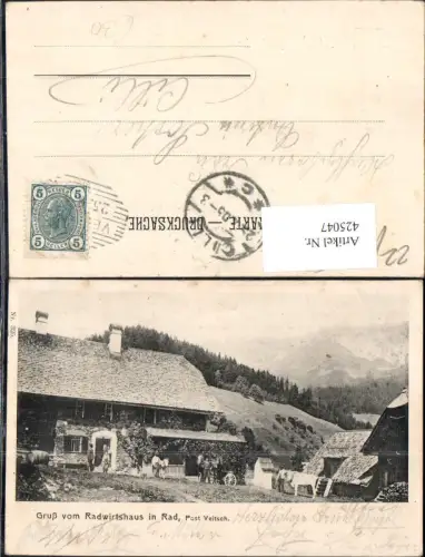 425047,Radwirtshaus i. Rad Veitsch Gebäude Kutsche Tier Kuh