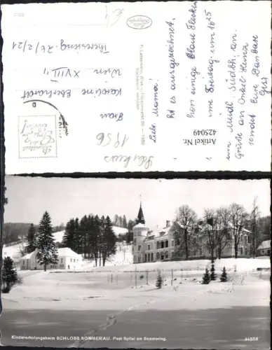 425049,Foto Ak Schloss Sommerau Spital a. Semmering Winteransicht 1956
