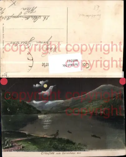 469311,Handkoloriert Erlaufsee See vom Herrenhaus b. Mariazell Mondschein