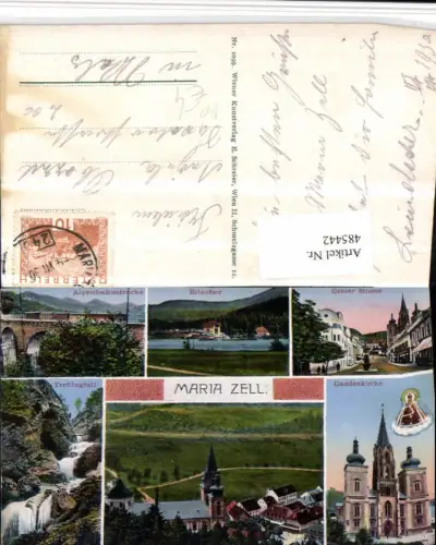 485442,Mariazell Kirche Erlaufsee Treflingfall Mehrbildkarte Bahnpost Zug 240