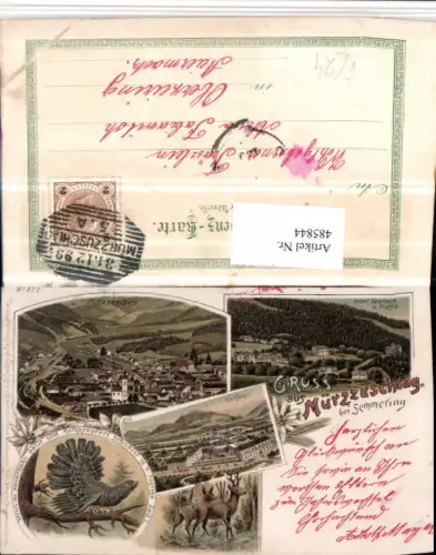 485844,Litho Gruß aus Mürzzuschlag Totale Kurhaus Auerhahn pub Regel e Krug 822