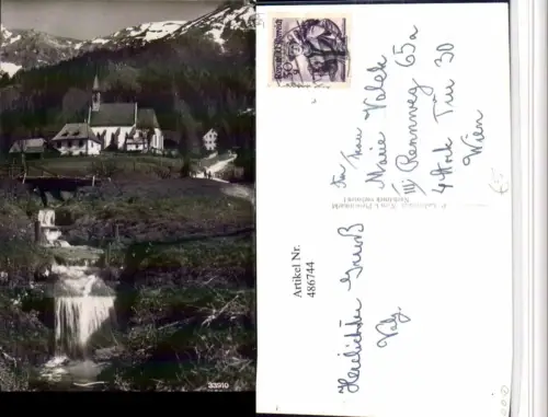 486744,Seewiesen Kirche Wasserfall geg. Aflenzer Staritzen Bergkulisse