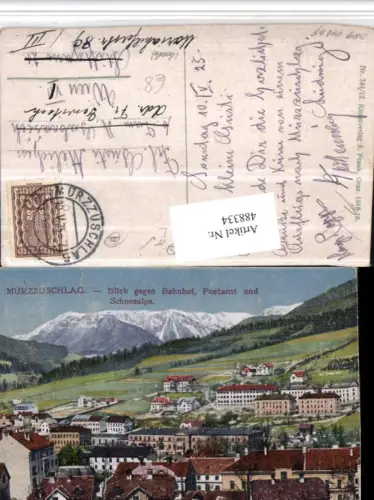488334,Mürzzuschlag Teilansicht Bahnhof Postamt Bergkulisse