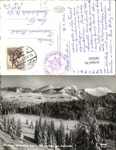 565592,Foto Ak Mürzsteg Neuberg an der Mürz Hinteralm Skihütten v. Hochalpl geg. Spielkogel