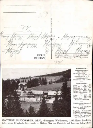 574093,Krieglach Gasthof Bruggraber Alpl Roseggers Waldheimat Text