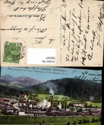580287,Mürzzuschlag Phönix-Stahlwerke u. Allgem. Krankenhaus m. d. Ganzstein Fabrik pub P. Ledermann