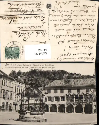 649772,Bruck a. d. Mur Hauptplatz m. Schlossberg Brunnen pub Hugo Schmerzeck 22910