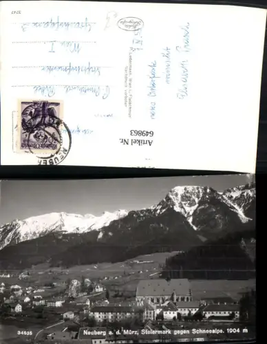 649863,Foto Ak Neuberg a. d. Mürz geg. Schneealpe