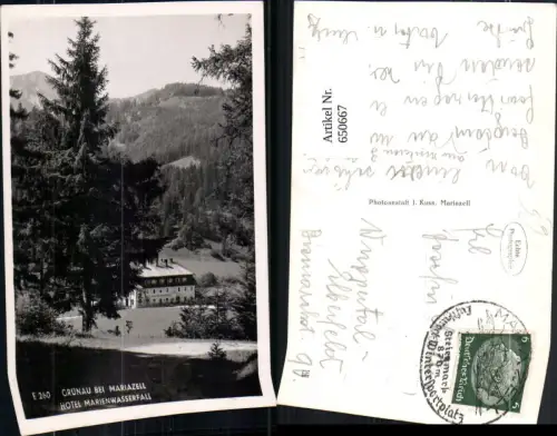 650667,Foto Ak Grünau b. Mariazell Hotel Marienwasserfall