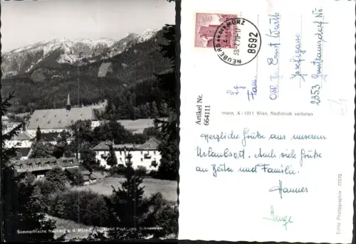 664111,Foto Ak Neuberg a. d. Mürz Hotel Post geg. Schneealpe