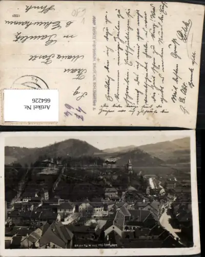 664226,Foto Ak Bruck a. d. Mur v. Pfarrturm pub Josef Achatz